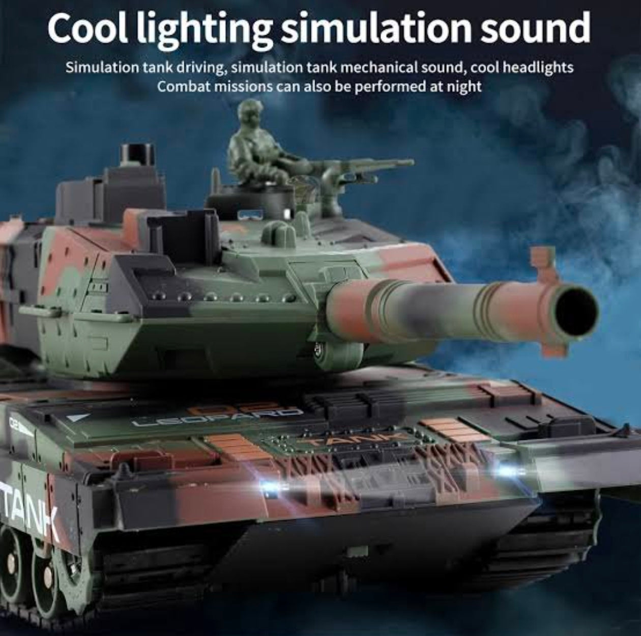 Army Tank with 360°Rotating Turret, Auto Demo, Sound & Smoke & Light, Military Vehicle remote control