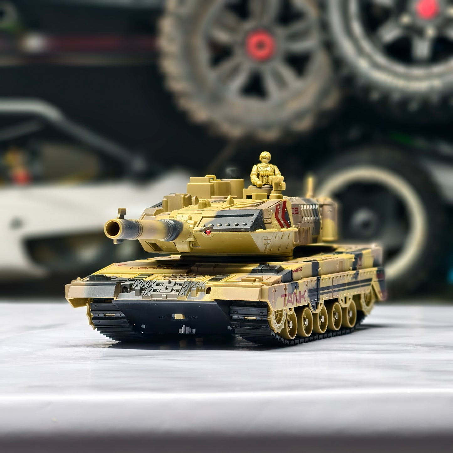 Army Tank with 360°Rotating Turret, Auto Demo, Sound & Smoke & Light, Military Vehicle remote control