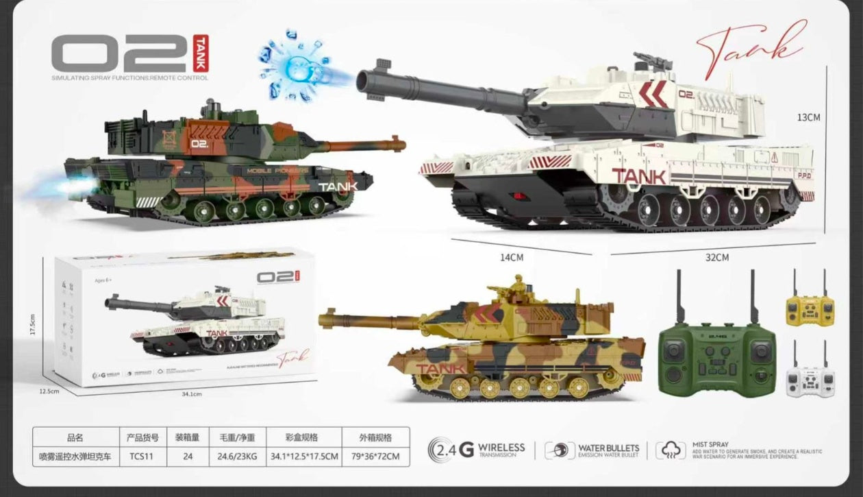 Army Tank with 360°Rotating Turret, Auto Demo, Sound & Smoke & Light, Military Vehicle remote control