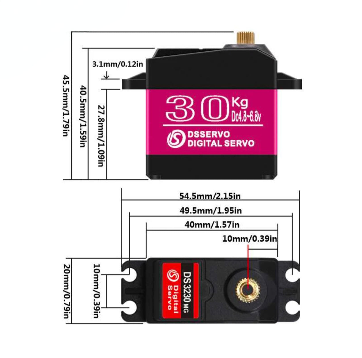 30kg digital servo for 1/8 1/10 or 1/12 rc models (180°)